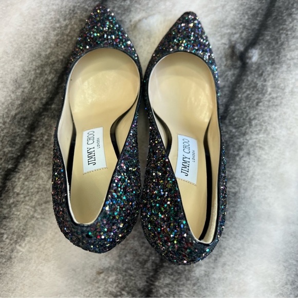 Jimmy Choo Romy 85 Boho Multi Glitter Mix Rainbow Black Heels Pumps - Picture 7 of 11